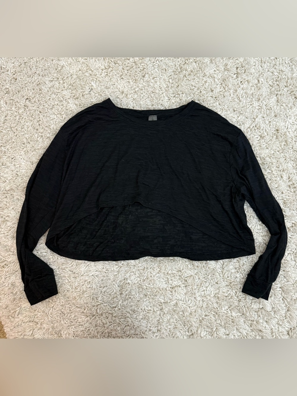 Women's Black Long Sleeve Cropped Layered Tee